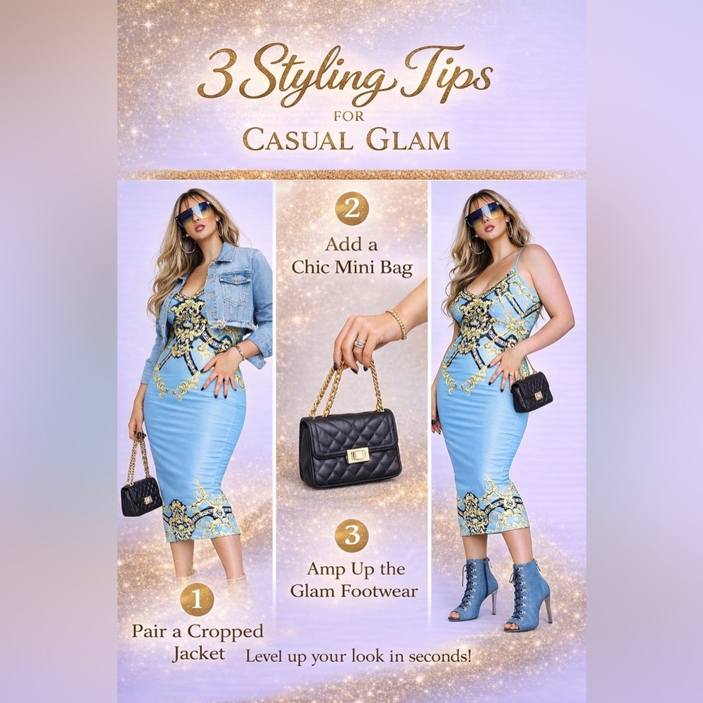 AFRM Blue Dress with Gold Baroque AMINA MESH MIDI - Picture 10 of 11
